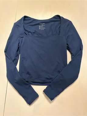 ReoRia Navy Long Sleeve Square Neck Top